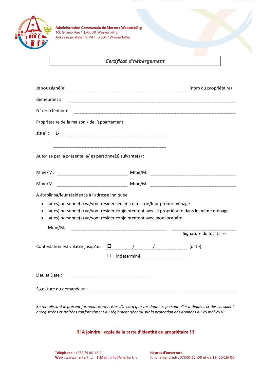 Attestation de logement