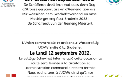 Administration communale fermée le 12 septembre 2022