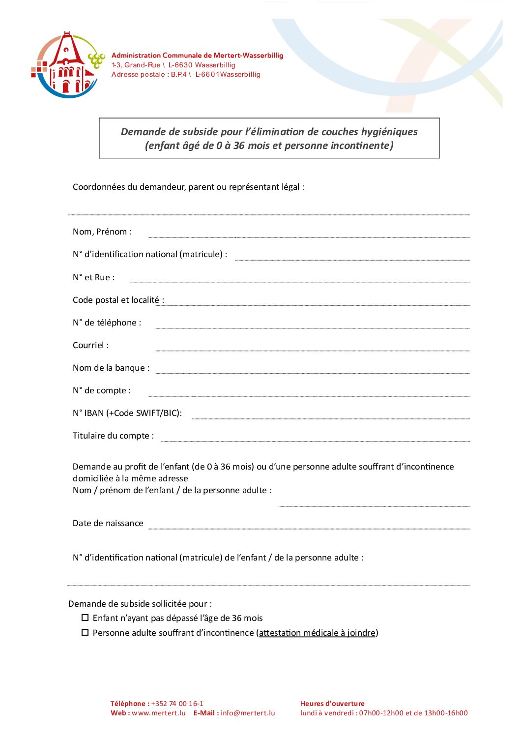 Demande de subside pour l’élimination de couches hygiéniques