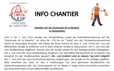 Info Chantier – Travaux sur l&rsquo;Esplanade de la Moselle à Wasserbillig