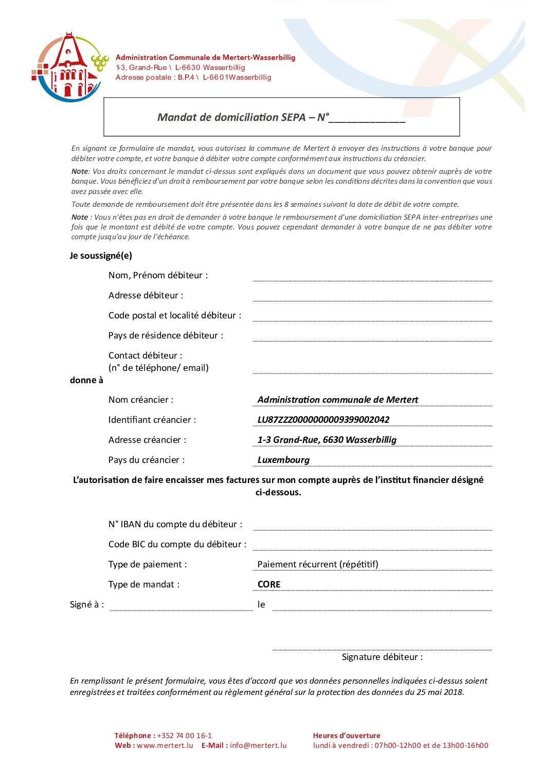 Mandat de Domiciliation FR