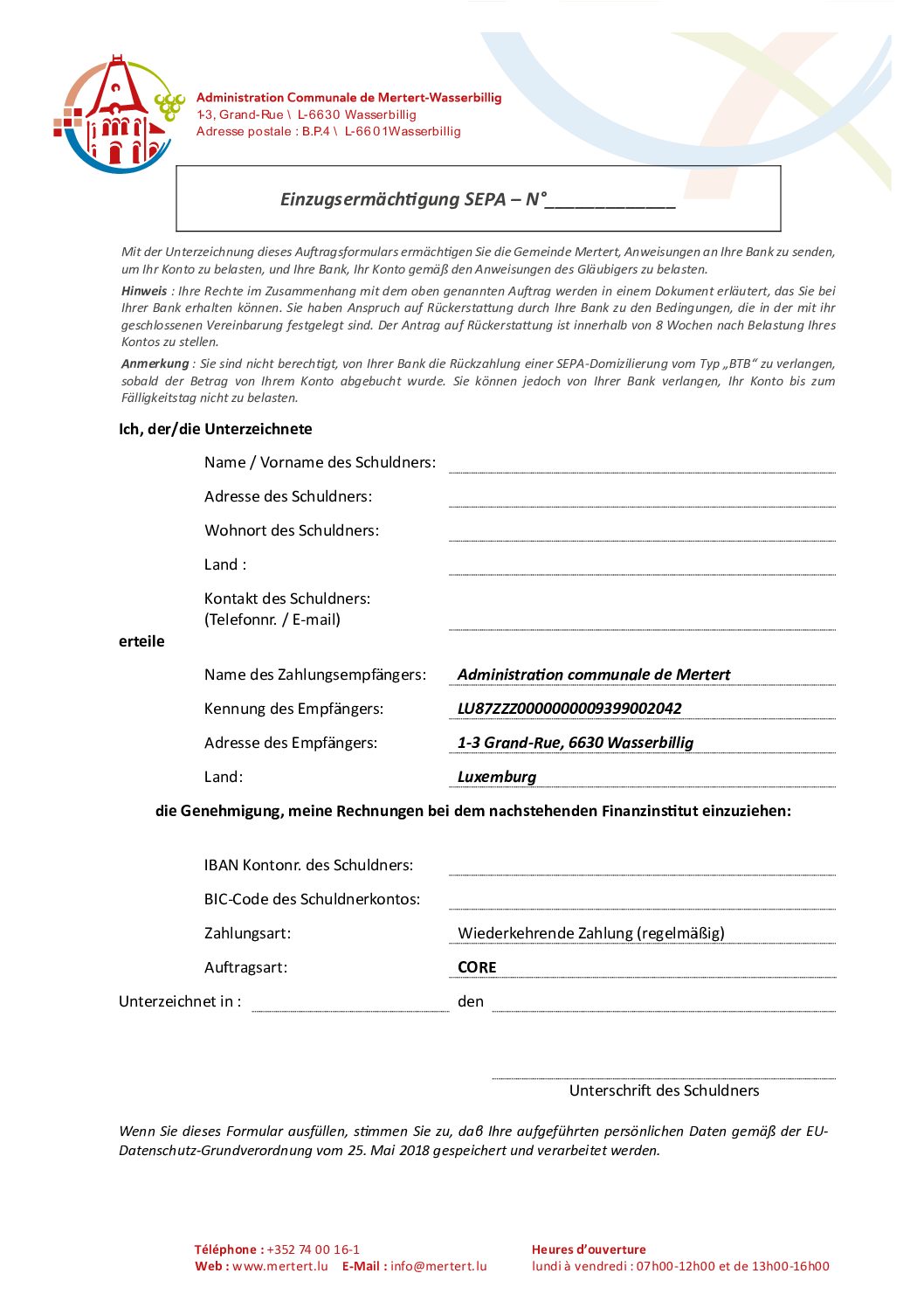 Mandat de Domiciliation DE