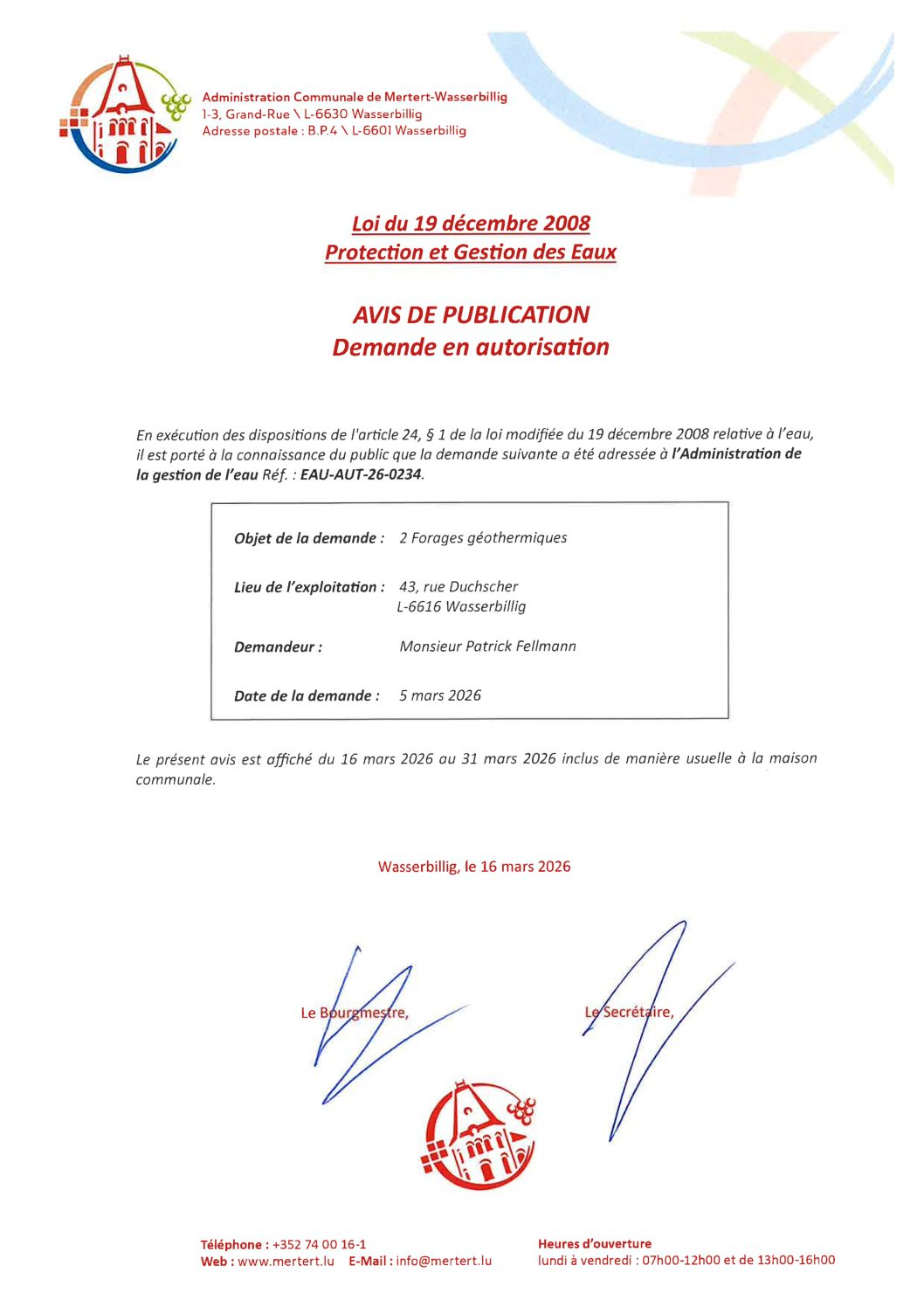 Avis de publication_Administration de la gestion de l'eau_EAU-AUT-26-0234