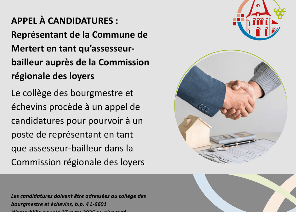 Appel à candidatures : Représentant de la Commune de Mertert en tant qu’assesseur-bailleur auprès de la Commission régionale des loyers