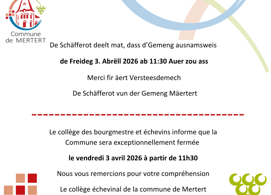 Fermeture exceptionnelle après-midi le 3 avril 2026