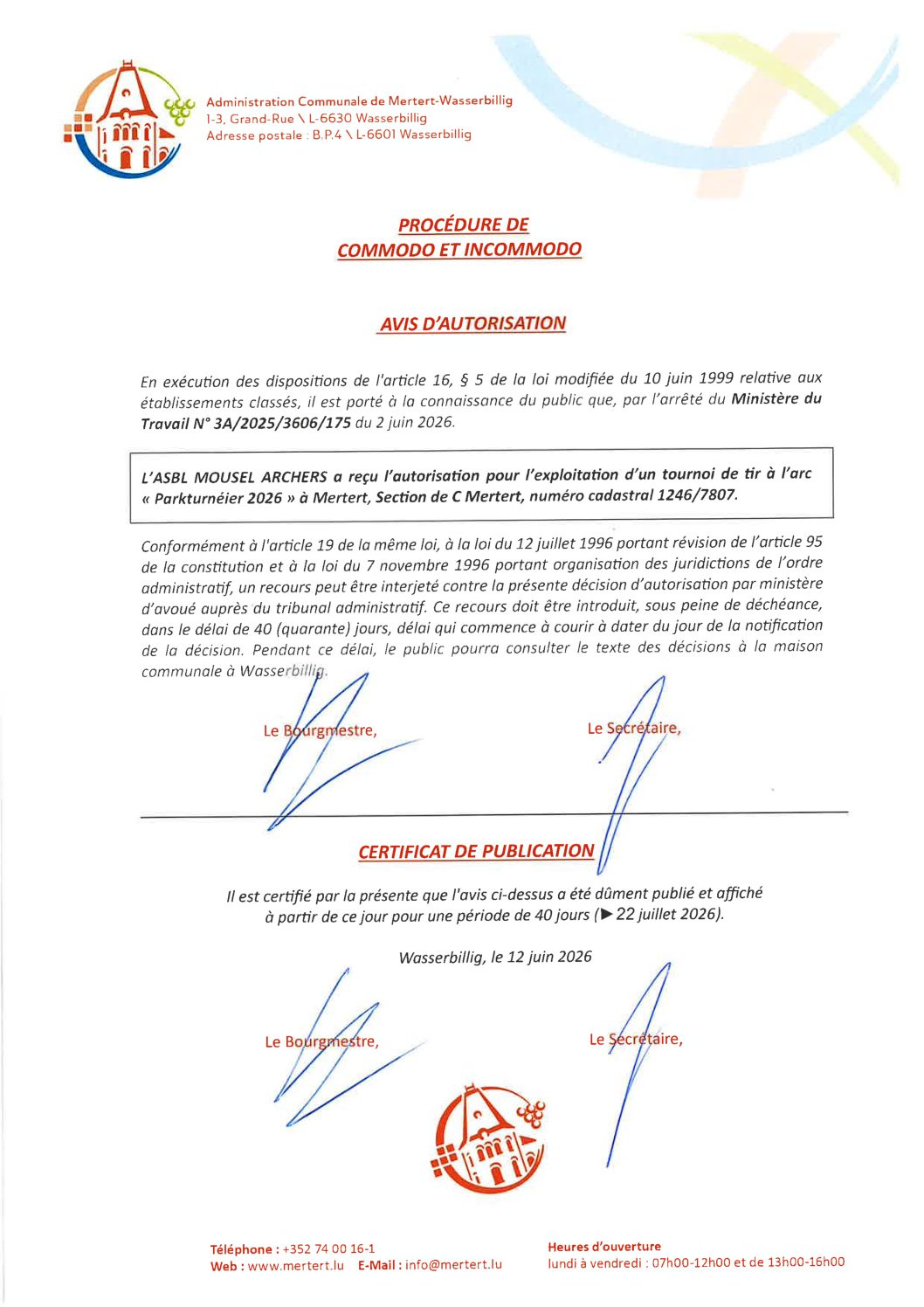 Procédure de commodo et incommodo_L'ASBL Mousel Archers