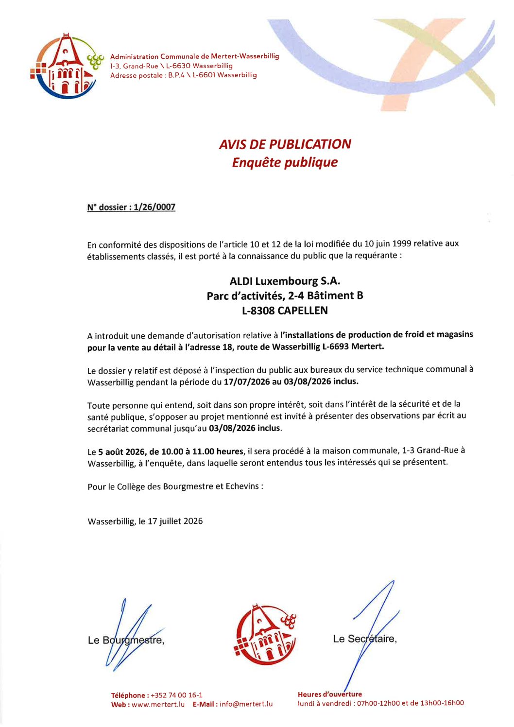 Avis de publication_Enquête publique ALDI N° 1.26.0007