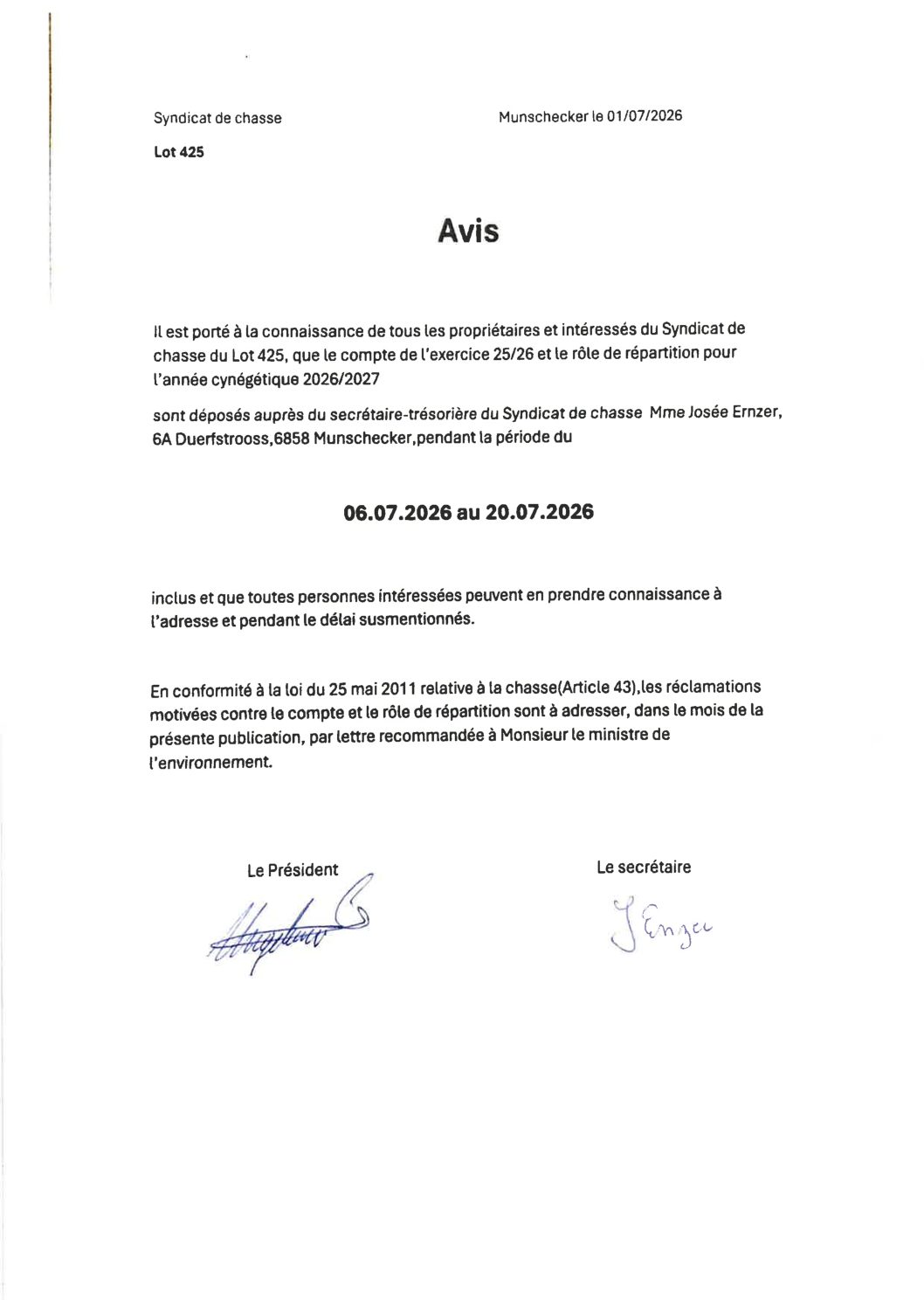 Avis_Syndicat de chasse_06.07-20.07.26