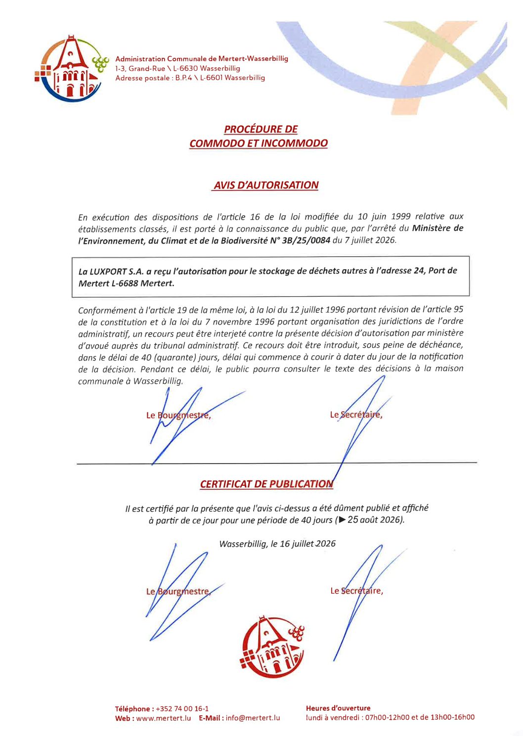 Procédure de Commodo et Incommodo_LUXPORT S.A. 24, Port de Mertert L-6688 Mertert