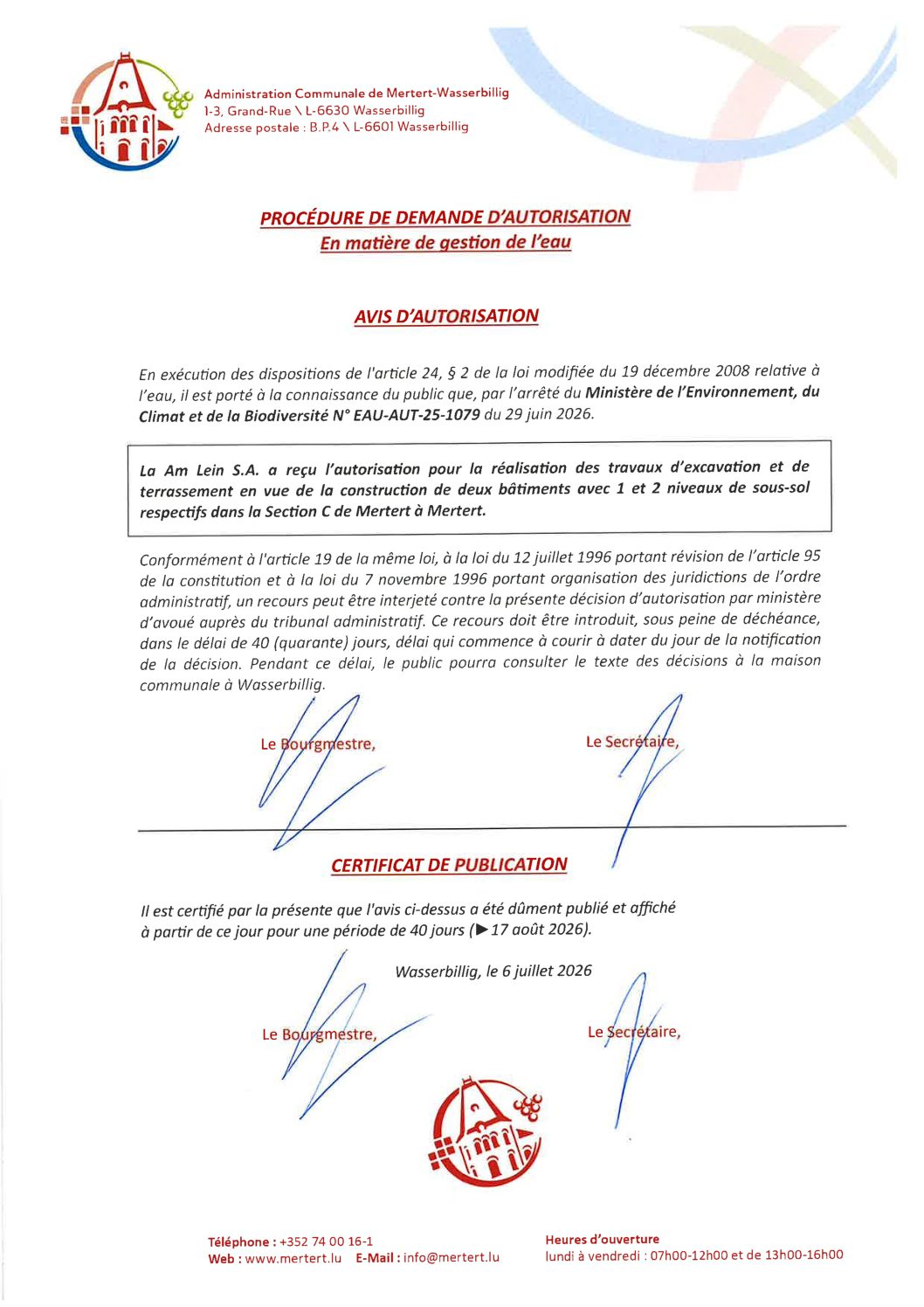 Procédure de demande d'autorisation_La Am Lein S.A. Mertert