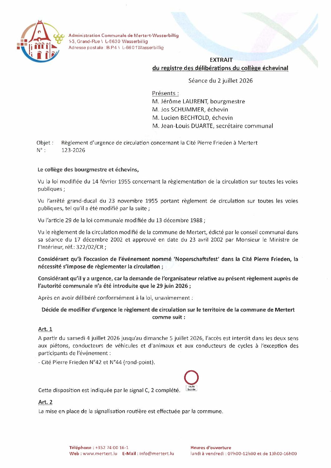 Règ_d'urg. de circ. concernant Cité Pierre Frieden Mertert