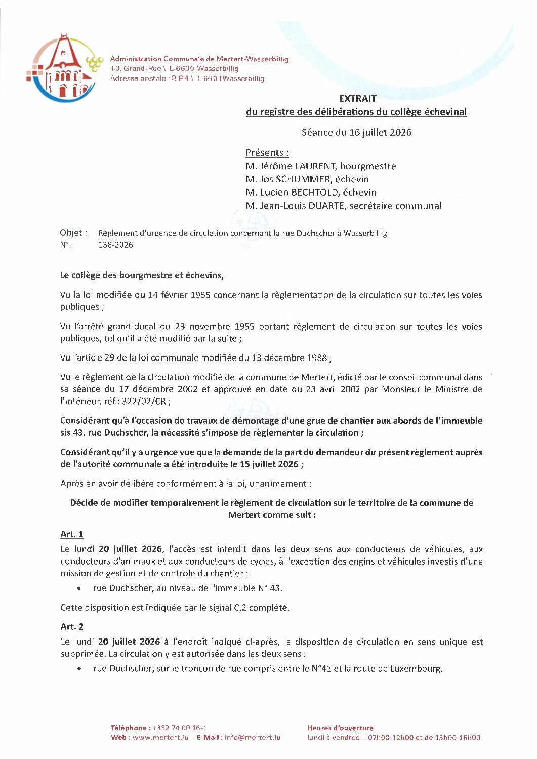 Règ_d'urg. de circ. concernant la rue Duchscher à Wasserbillig_138-2026