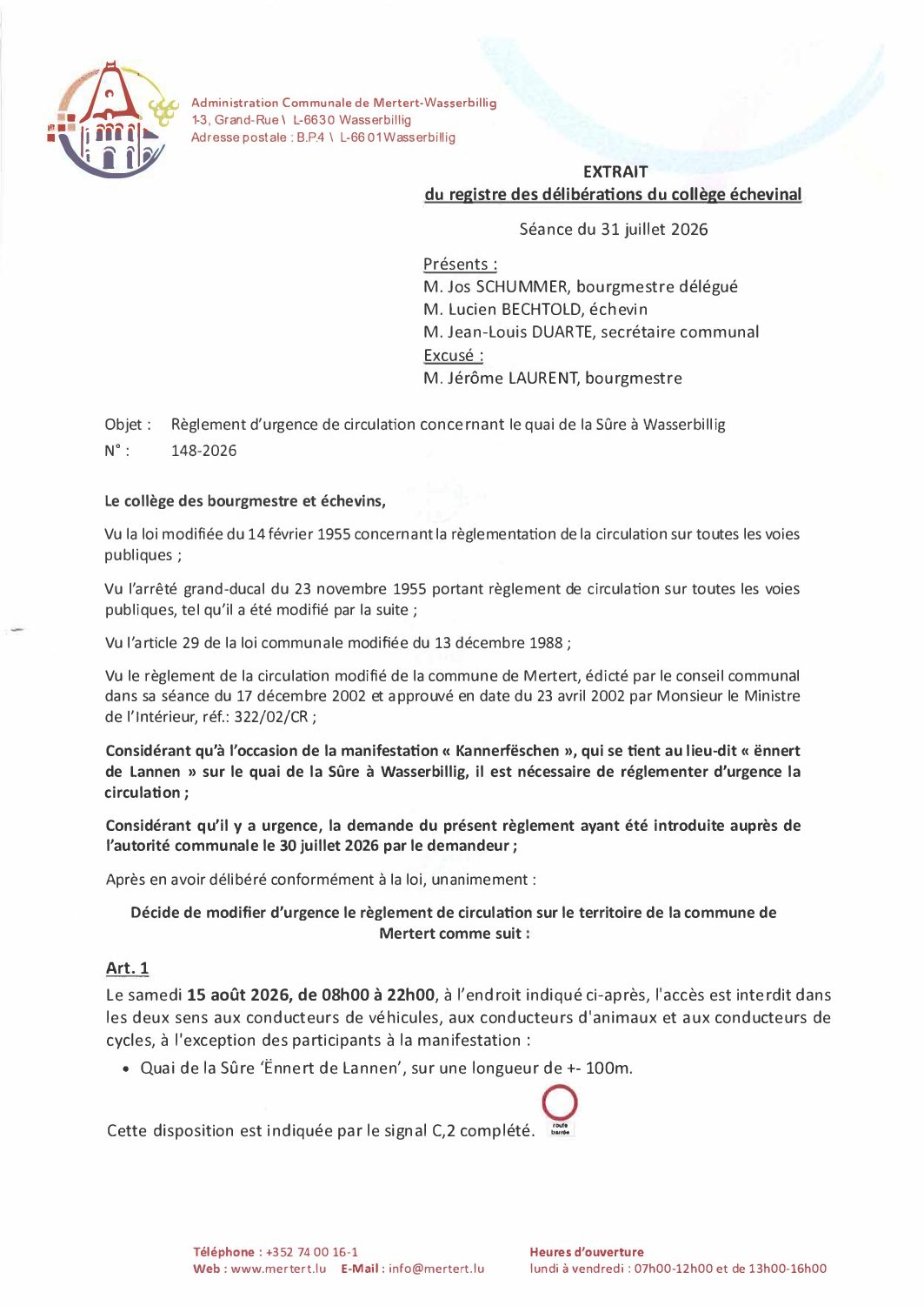 Règl. d'urg. de circ._quai de la Sûre WB_148-2026