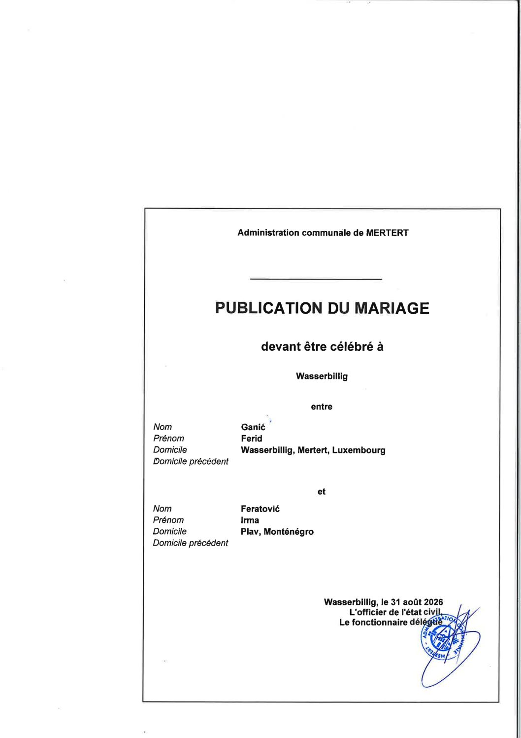 Mariage Ferid Ganić-Irma Feratović
