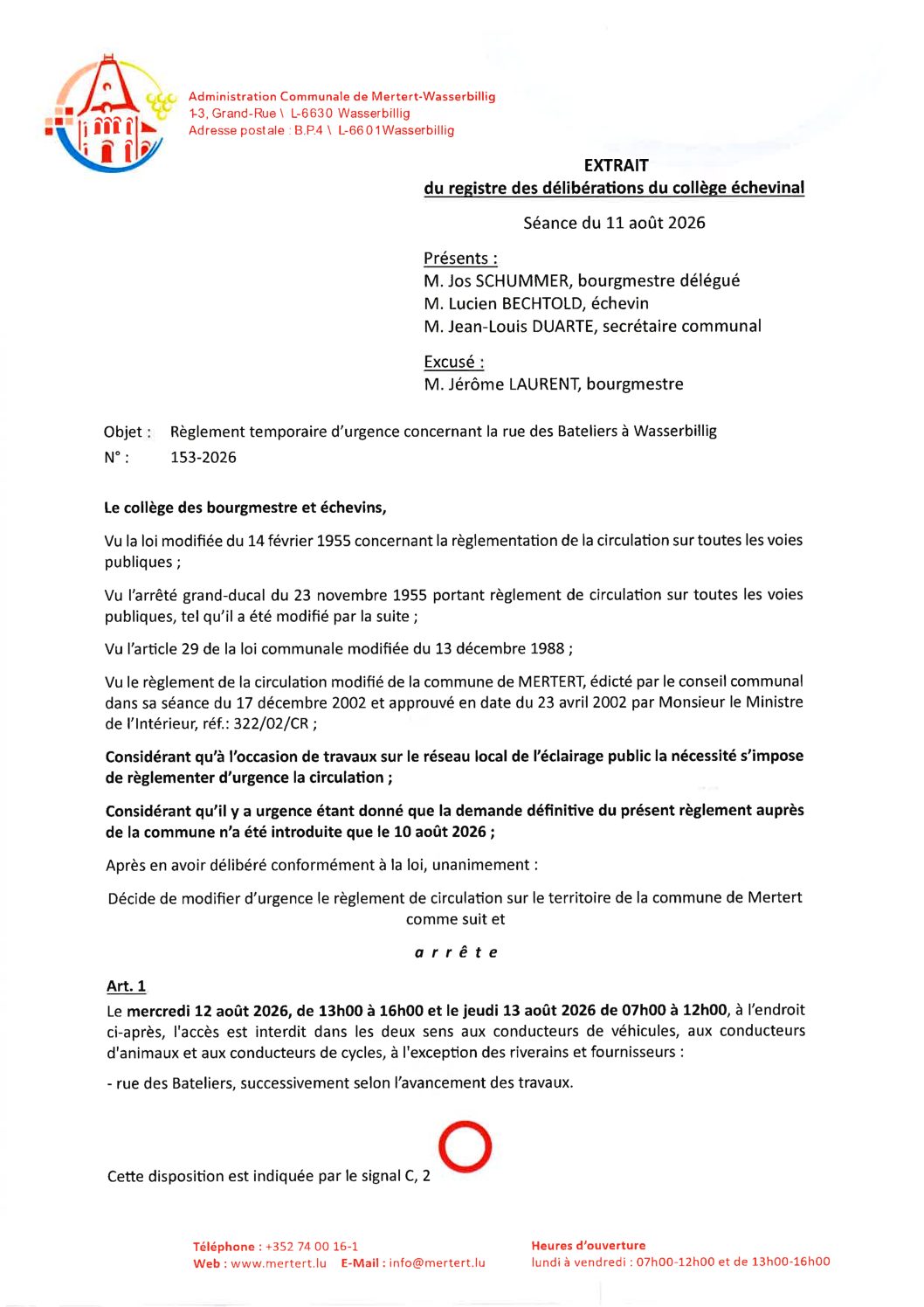 Règ_d'urg. de circ. concernant la rue des Bateliers à Wasserbillig_153-2026