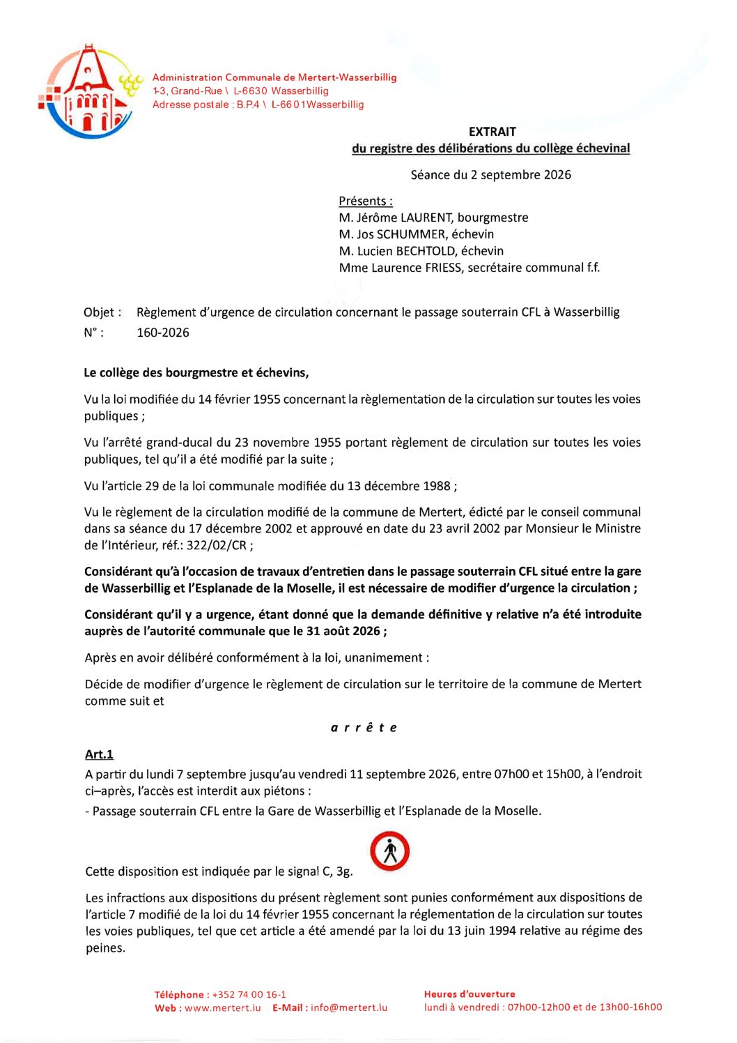 Règ_d'urg. de circ. concernant le passage souterrain CFL à Wasserbillig_160-2026