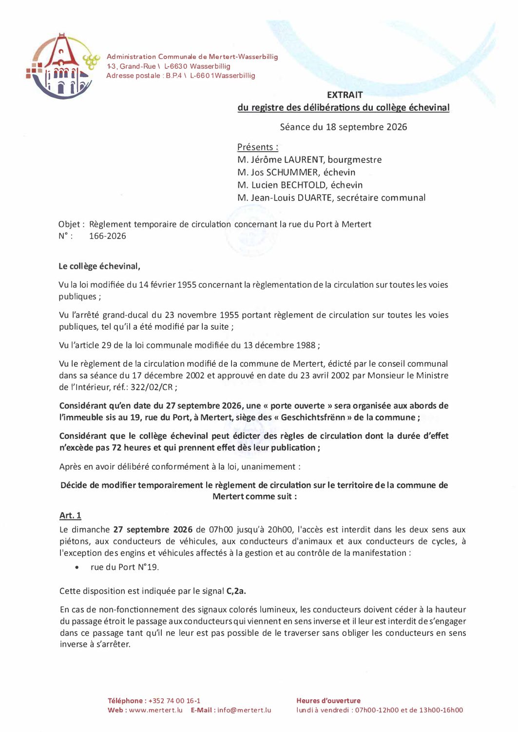 Règ_temp. de circ_concernant la rue du Port à Mertert_166-2026