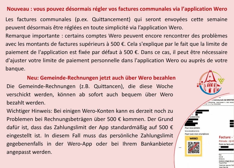 Factures communales désormais payables par WERO