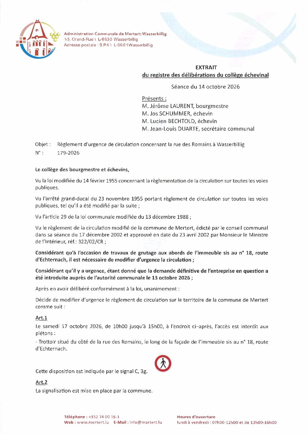 Règ_d'urg. de circ_concernant la rue des Romains à Wasserbillig_179-2026